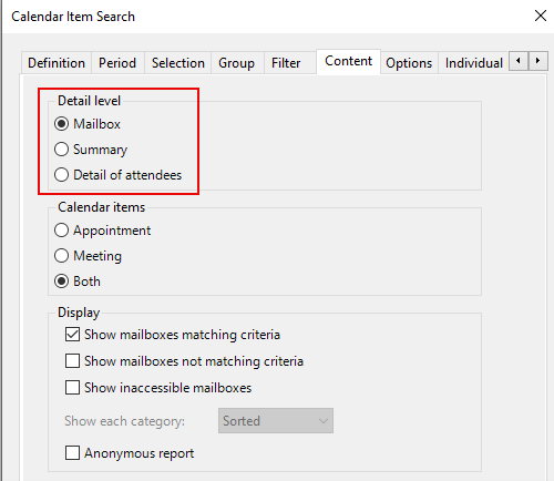 Set the detail level of your report on calendar items at will