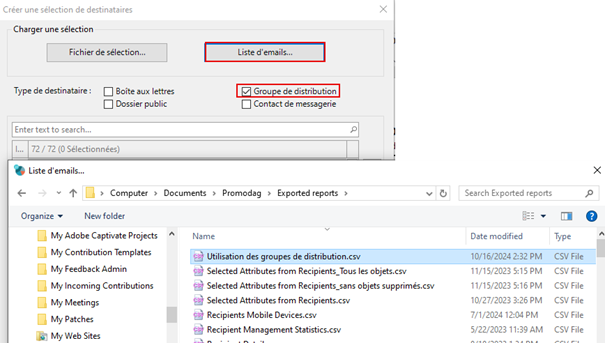 Importez la liste des groupes de distribution inutilisés en tant que sélection