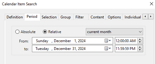 Set the reporting period to select meetings and appointments by date