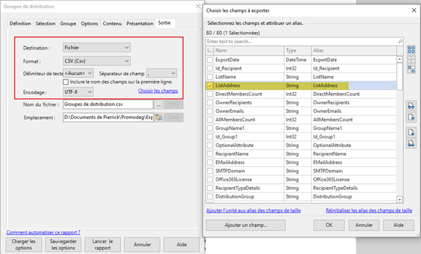 Exporter la liste des groupes de distribution sans membres au format CSV