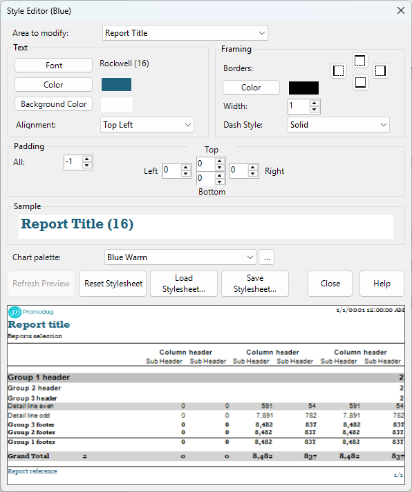 The Style Editor lets you modify all the areas of your reports
