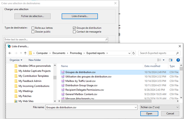 Importer le fichier CSV en tant que sélection utilisable dans Promodag Reports