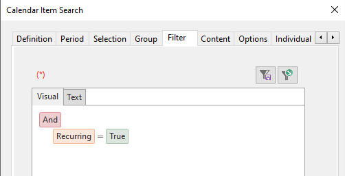 Filter on recurring meetings set in calendars