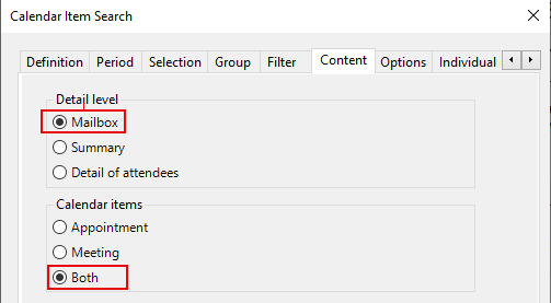 Select both meetings and appointments in mailbox calendars