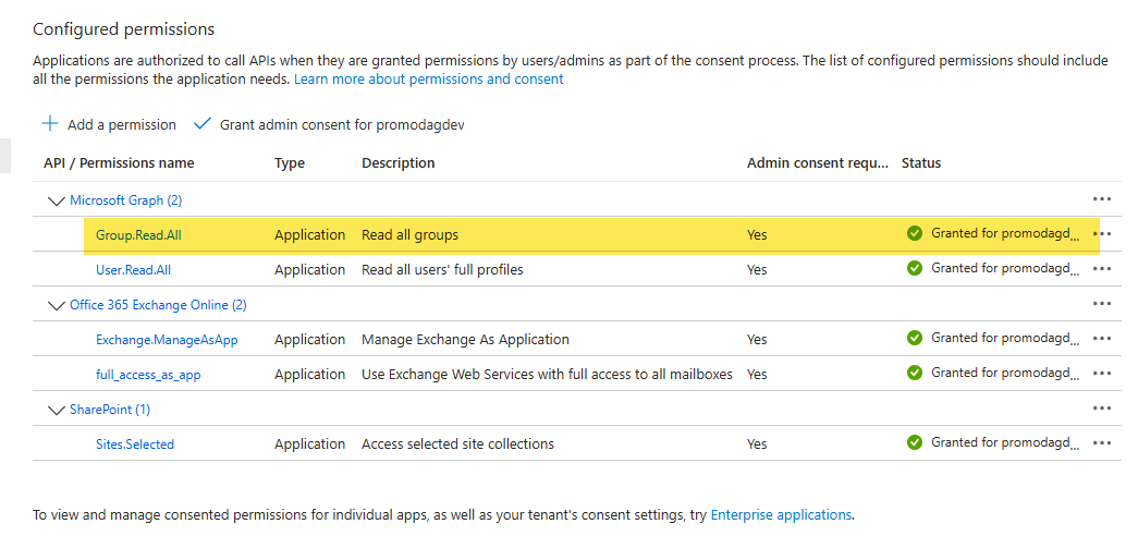 Add the Graph Group.Read.All to the Promodag Reports RBAC Application