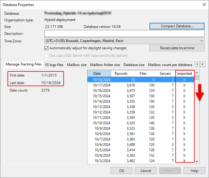 Check email traffic history in database