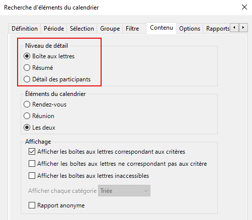 Affichez les rendez-vous et réunions dans les calendriers au niveau de détail de votre choix