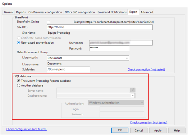 Select default export database