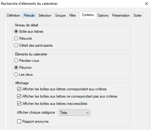 Choisissez le niveau de détail de votre rapport d'utilisation des salles de réunion