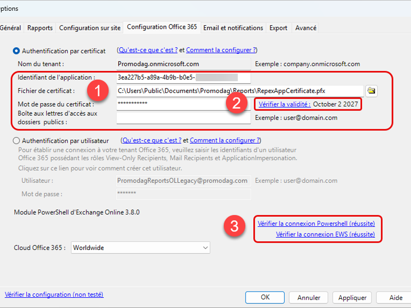Vérifier la validité du certificat dans Promodag Reports