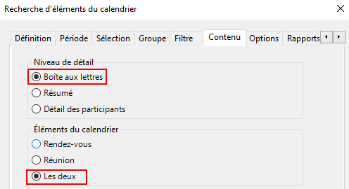 Sélectionnez les rendez-vous et les réunions programmés dans les calendriers