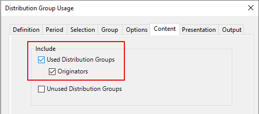 Select used distribution groups and originators