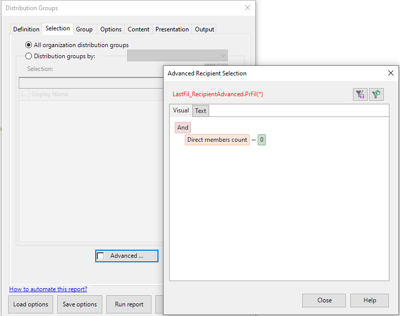 Filter empty distribution groups